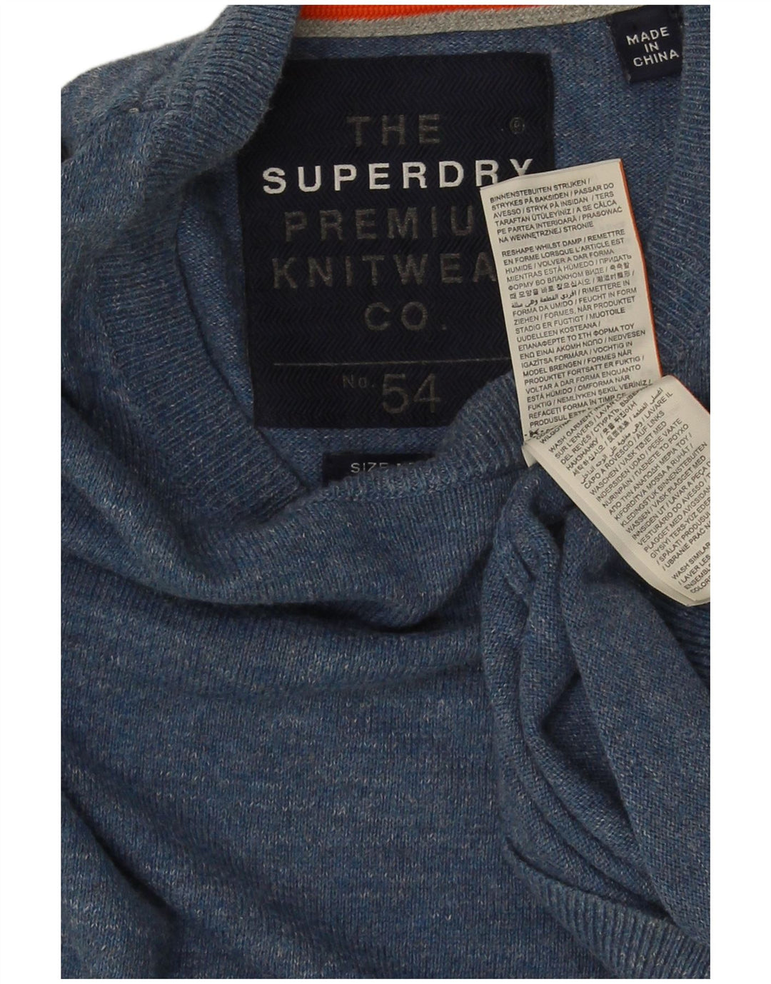Мужской джемпер с круглым вырезом Superdry, хлопковый свитер среднего синего цвета