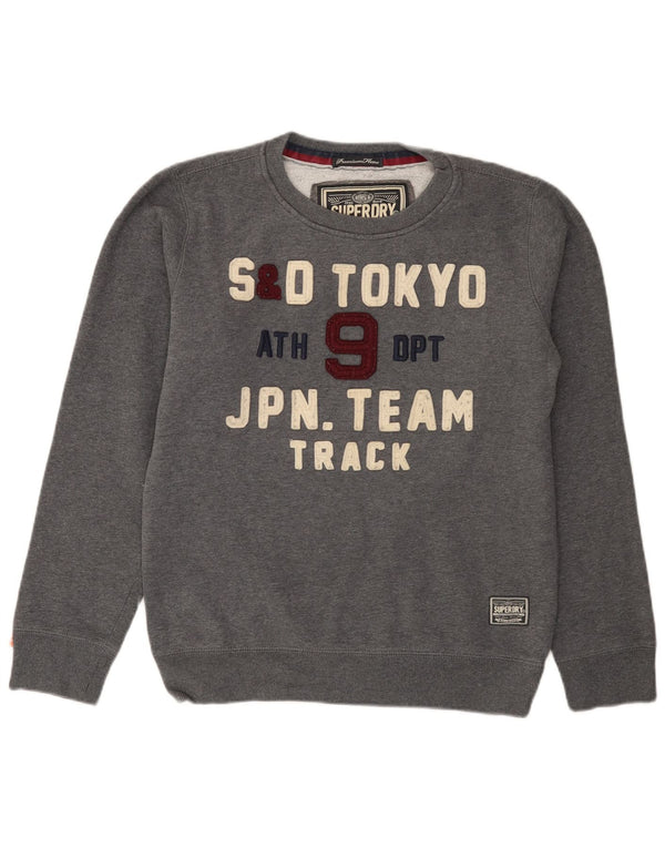 Мужской свитшот с рисунком Superdry, большой серый хлопковый джемпер