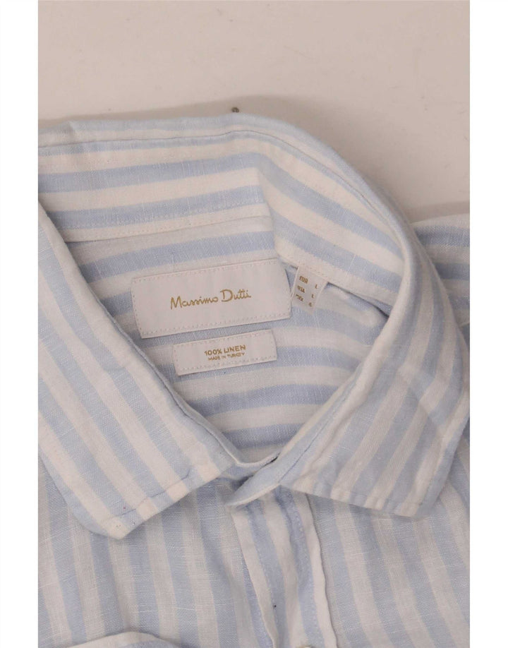 Мужская рубашка Massimo Dutti, большая синяя льняная полоска
