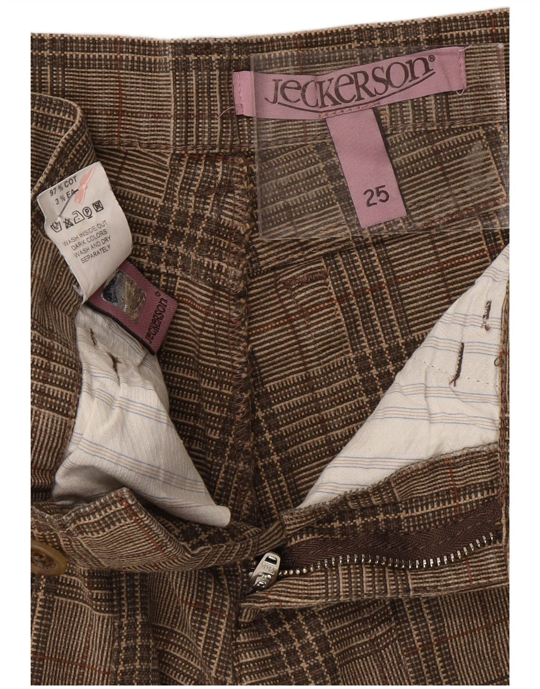 JECKERSON Женские повседневные зауженные брюки W25 L25 коричневые в клетку из хлопка