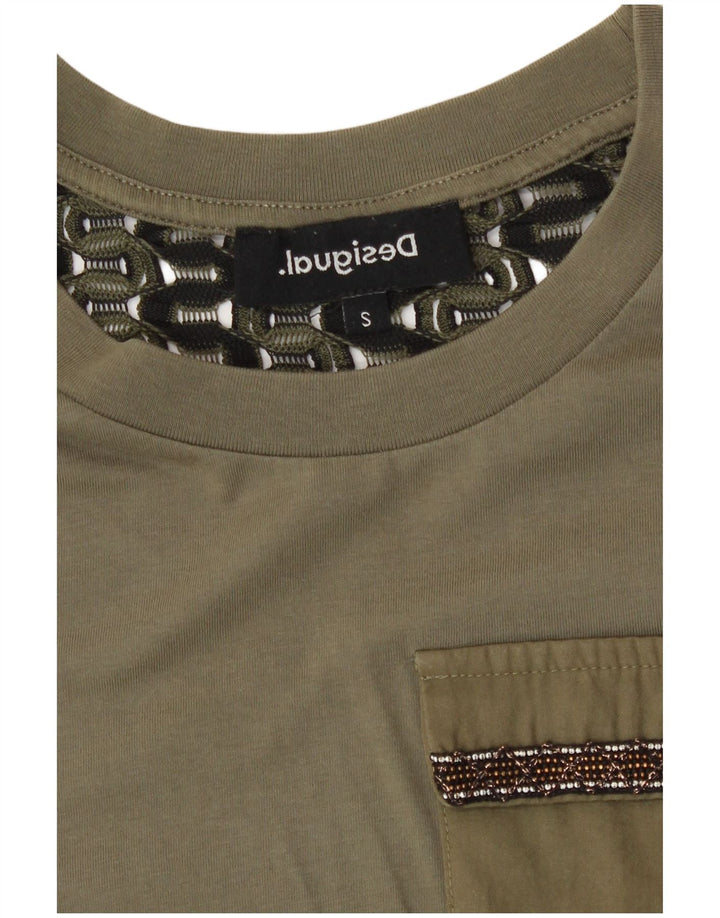 Женская футболка Desigual Top UK 10, маленький цвет хаки, полиэстер
