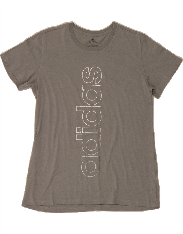 ADIDAS Womens Climalite Graphic T-Shirt Top UK 14 Large Grey Polyester Vintage Adidas and Second-Hand Adidas from Messina Hembry 