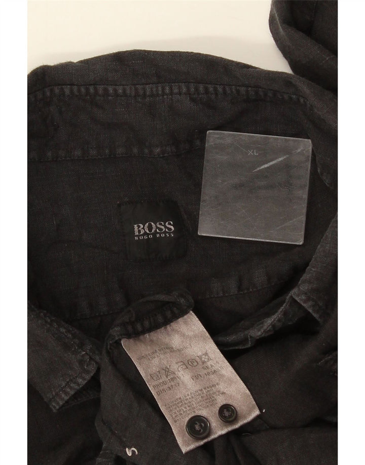 Мужская рубашка с коротким рукавом Hugo Boss XL серая льняная