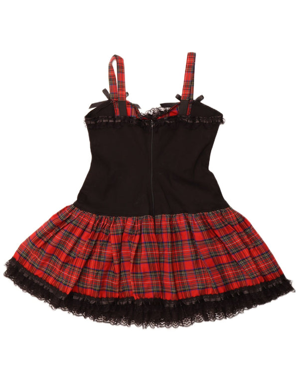 ВИНТАЖНОЕ женское платье А-силуэта без рукавов, Великобритания 16, хлопок в большую красную клетку