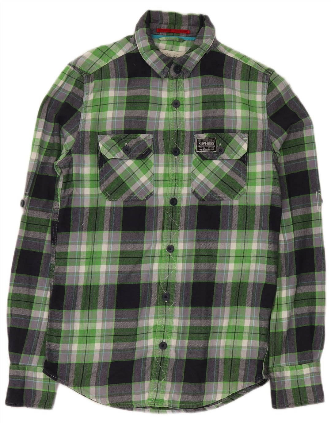 SUPERDRY Мужская фланелевая рубашка маленького размера, зеленая клетка, хлопок