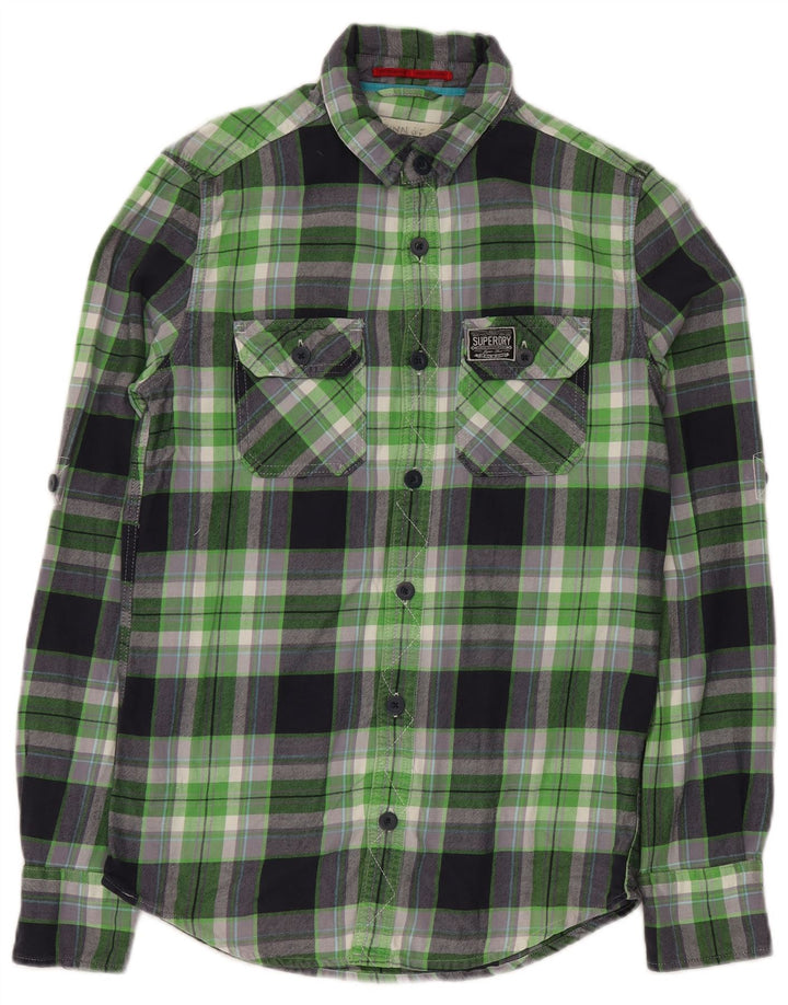 SUPERDRY Мужская фланелевая рубашка маленького размера, зеленая клетка, хлопок