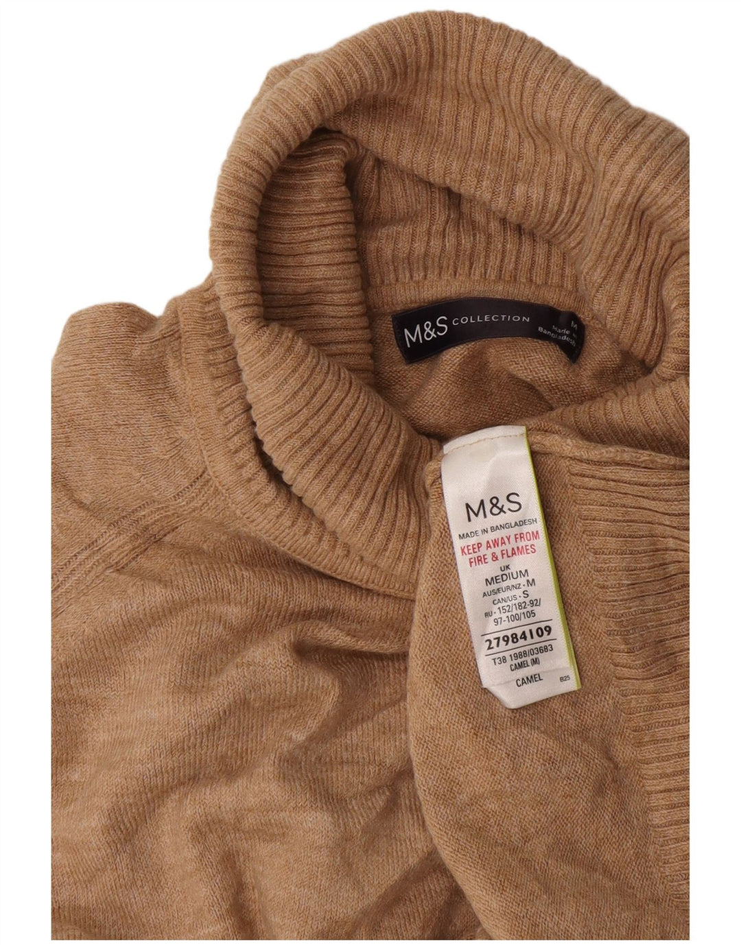 Женский джемпер с высоким воротником Marks & Spencer UK 14, средний, бежевый, акрил