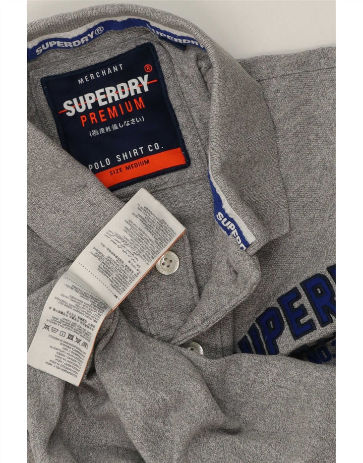 Мужская рубашка-поло с графическим рисунком Superdry, хлопковая серого цвета среднего размера