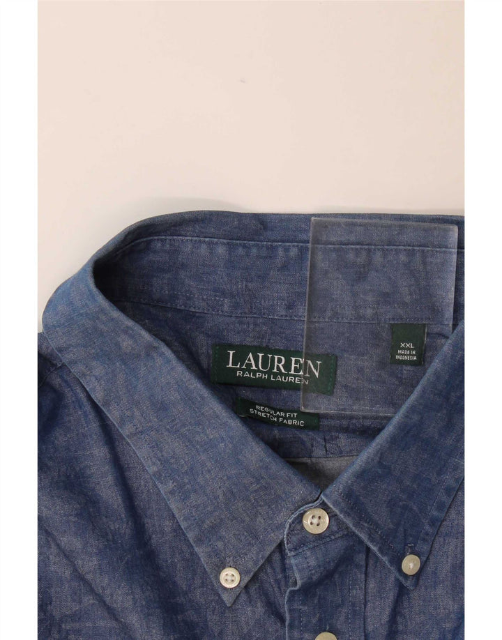 Мужская рубашка стандартного кроя Ralph Lauren 2XL темно-синяя с цветочным принтом из эластана