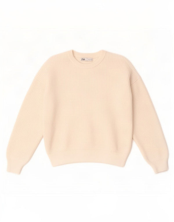 Женский джемпер с круглым вырезом Zara UK 14, средний белый вискоза