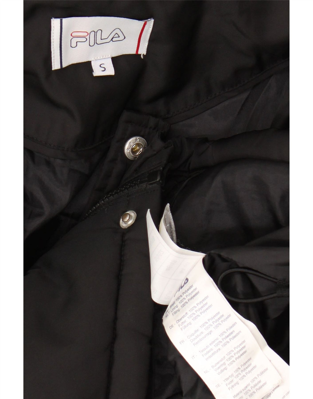 Мужская утепленная куртка FILA с капюшоном UK 36, маленькая, черная, полиэстер с цветными блоками