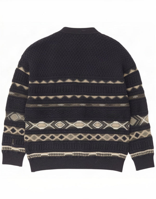 Falcaro Mens Cardigan Sweater IT 54 XL Navy Blue Geometric Merino Wool