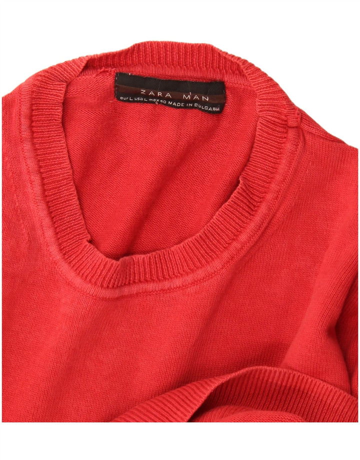 Мужской джемпер с круглым вырезом Zara, большой красный