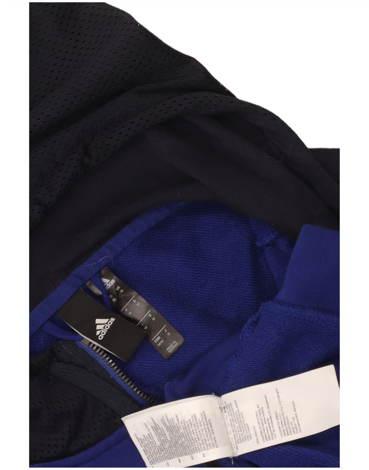 Adidas Мужской свитер с капюшоном и молнией с графическим рисунком, средний синий, хлопок с цветными блоками