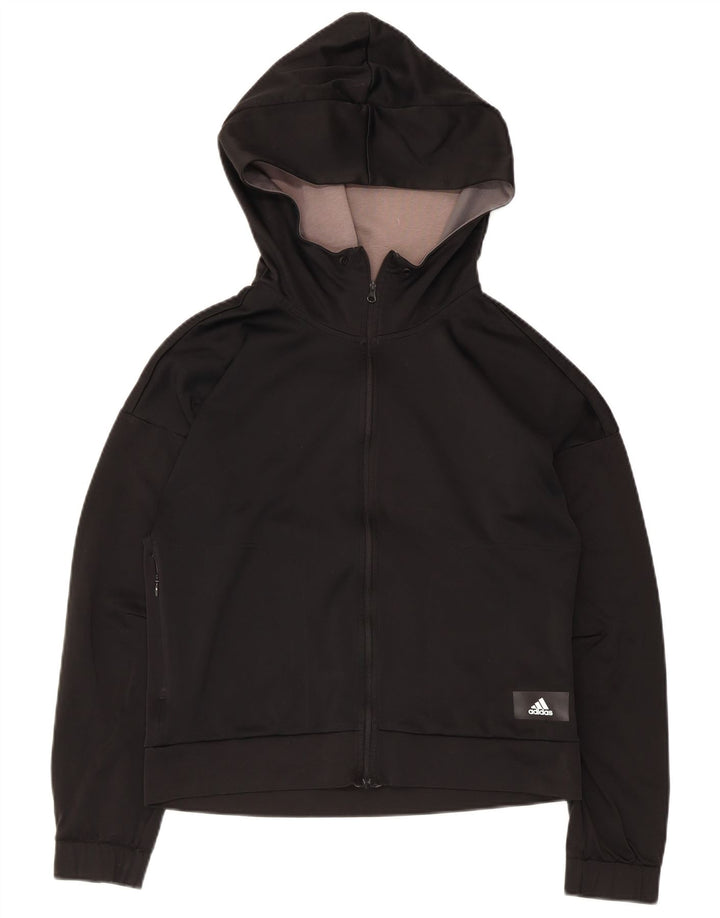 Женский спортивный костюм Adidas с капюшоном, верхняя куртка, Великобритания, маленький черный полиэстер 8/10