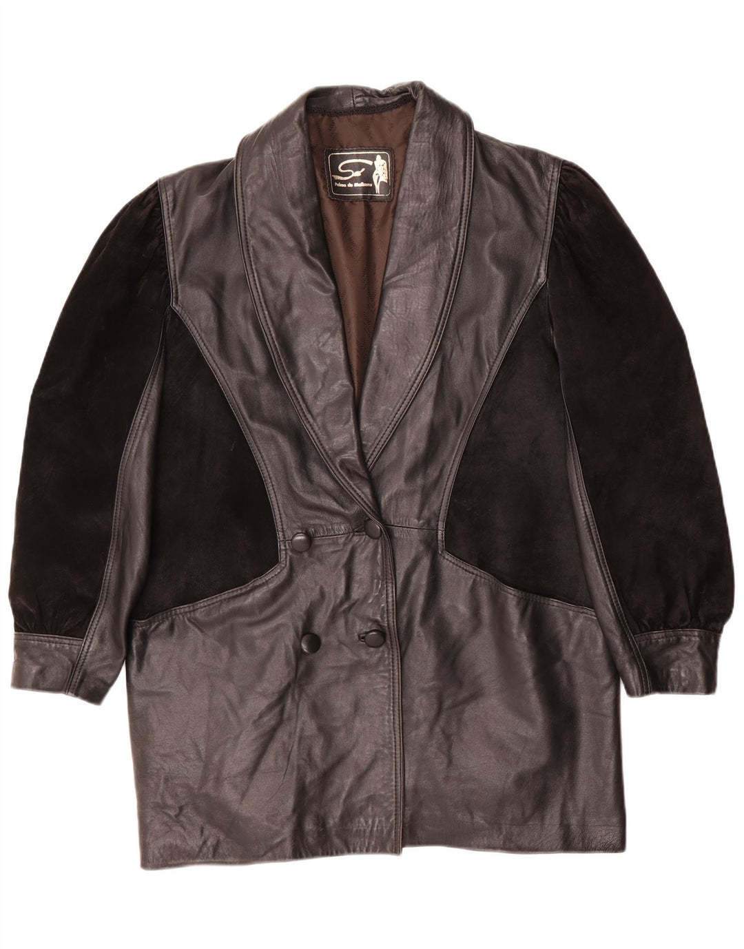 Винтажное женское кожаное пальто оверсайз UK 14, среднее черное кожаное