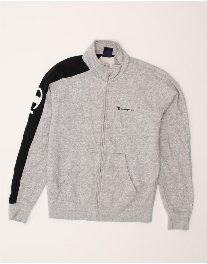 CHAMPION Mens Graphic Tracksuit Top Jacket Small Grey Colourblock Cotton Vintage Champion and Second-Hand Champion from Messina Hembry 