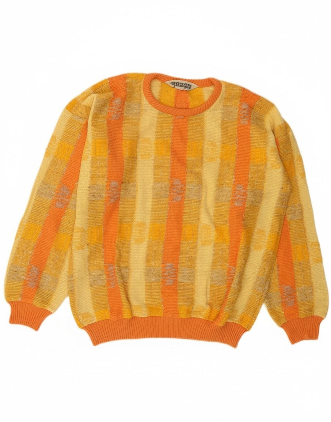 Мужской джемпер-боксер с круглым вырезом, хлопковый свитер среднего желтого цвета в полоску