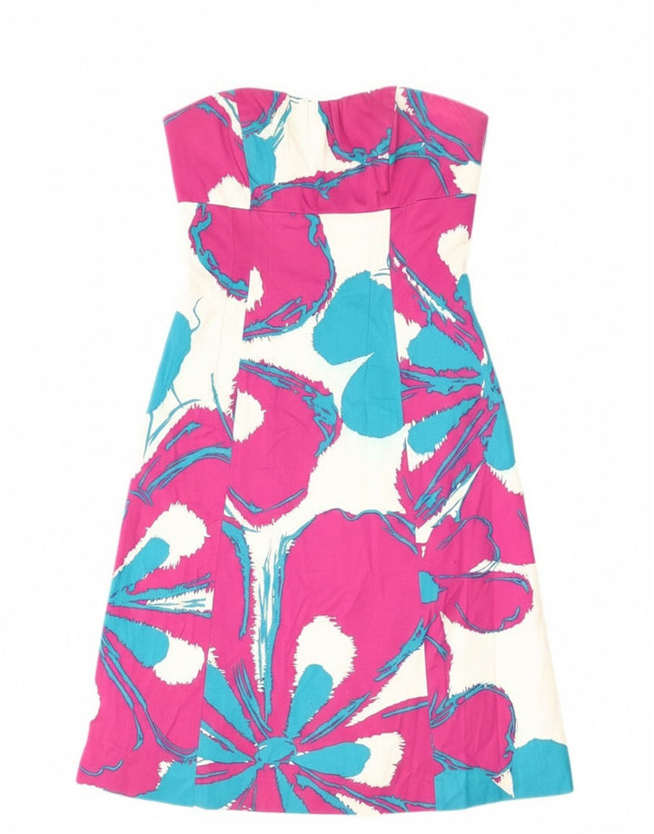 Женское платье без бретелек Coast UK 8, маленькое розовое хлопковое платье с цветочным принтом