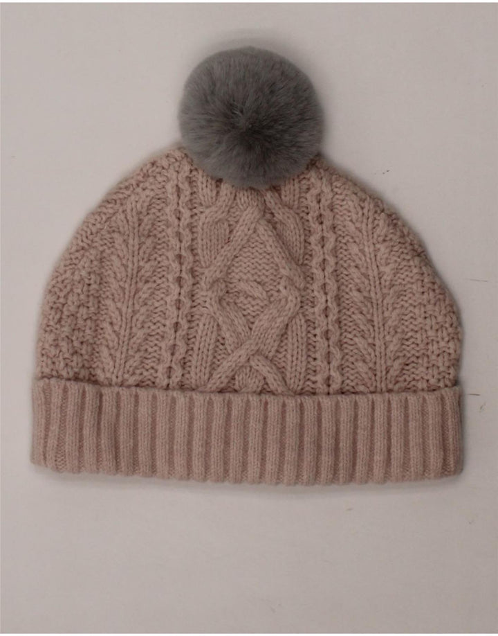 TED BAKER Womens Knit Bobble Hat One Size Beige Wool Winter