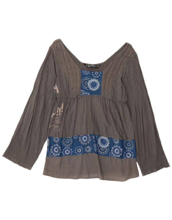 Desigual Womens Graphic Long Sleeve Blouse Top UK 16 Large Grey Geometric