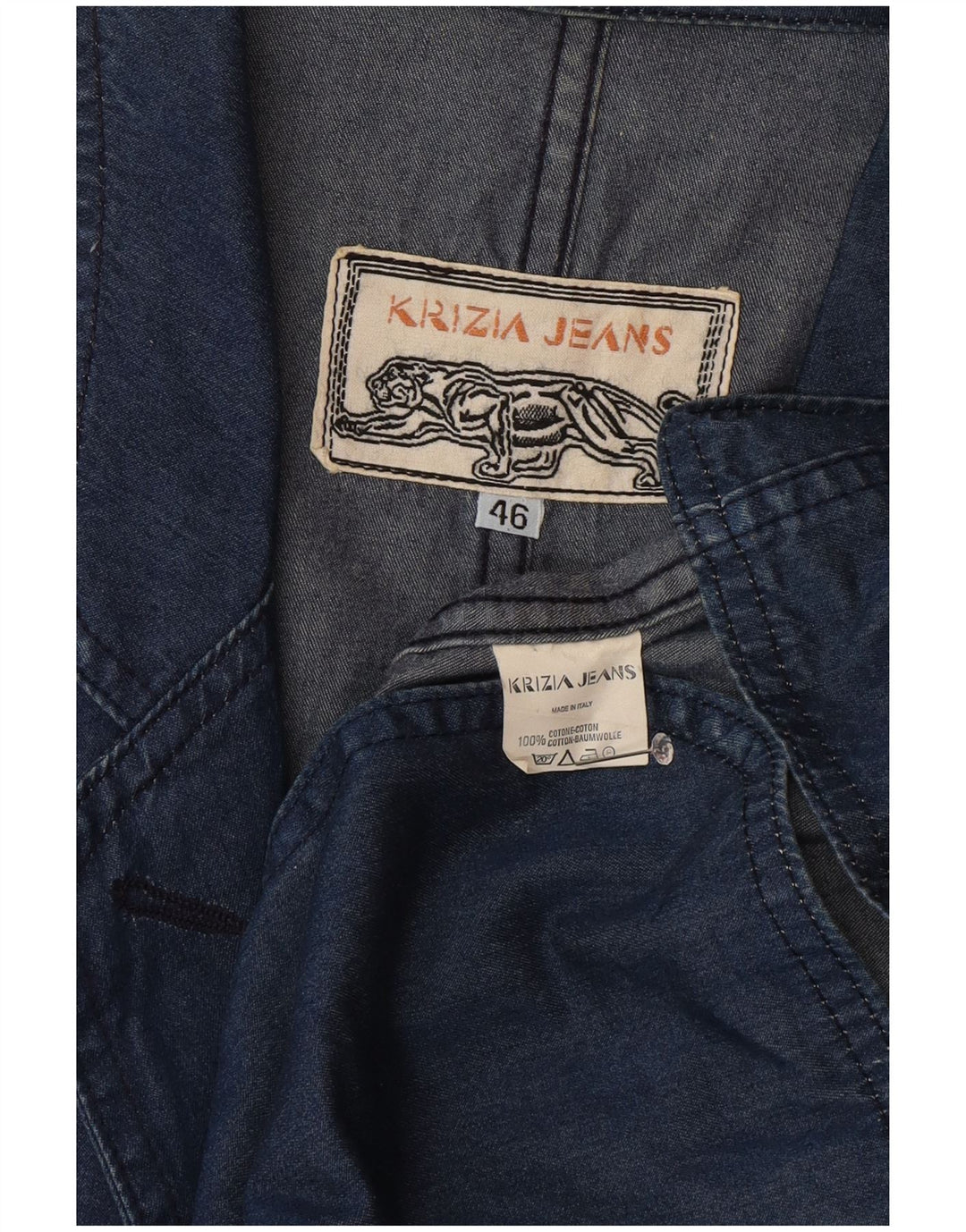 Женский джинсовый пиджак Krizia Jeans на 1 пуговице IT 46, большой синий хлопок