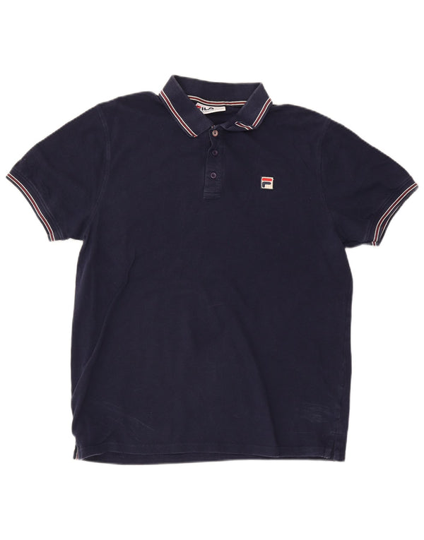 Fila Mens Polo Shirt Large Navy Blue Striped