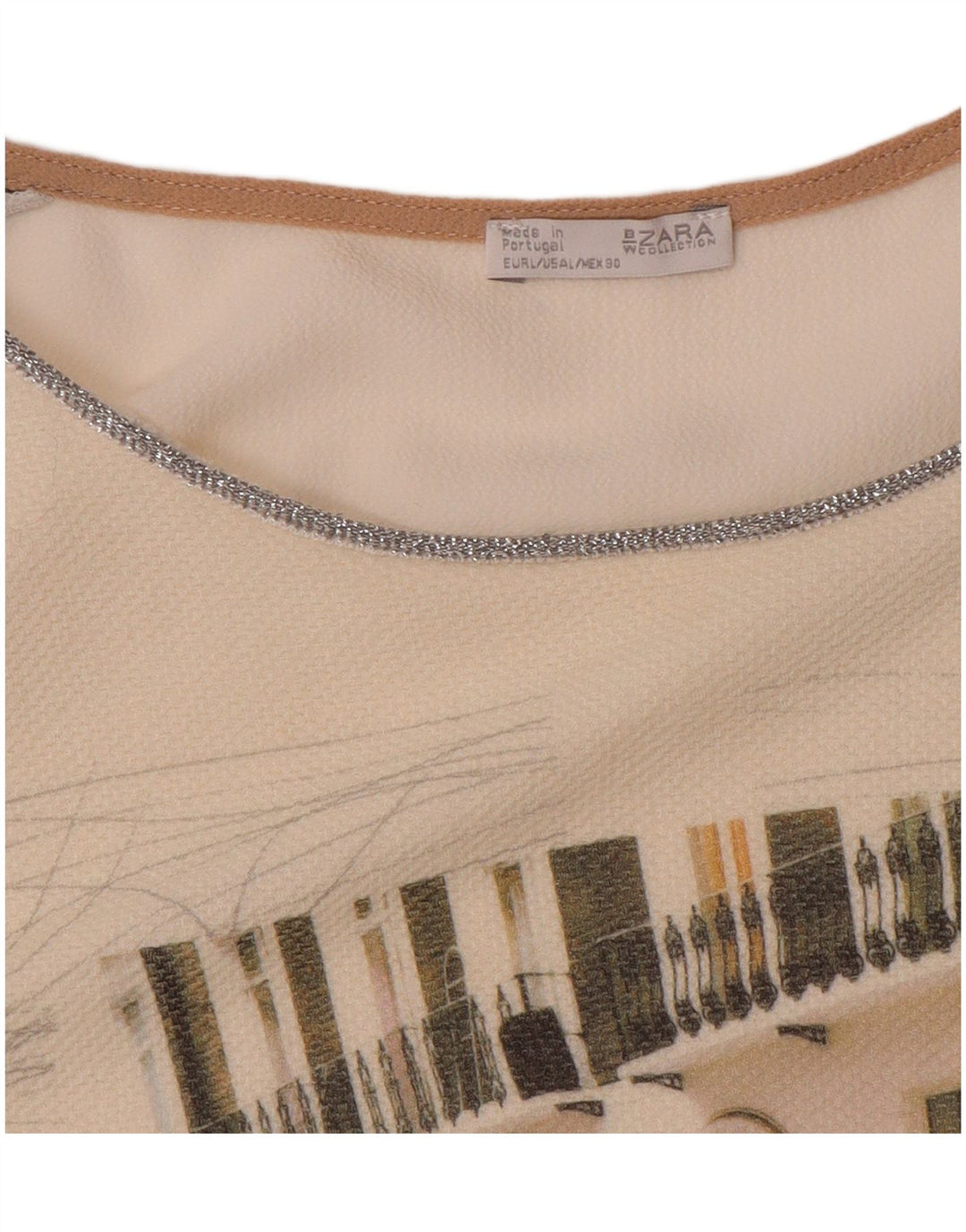 Женский топ с длинным рукавом Zara UK 16, большой белый цвет с цветными блоками