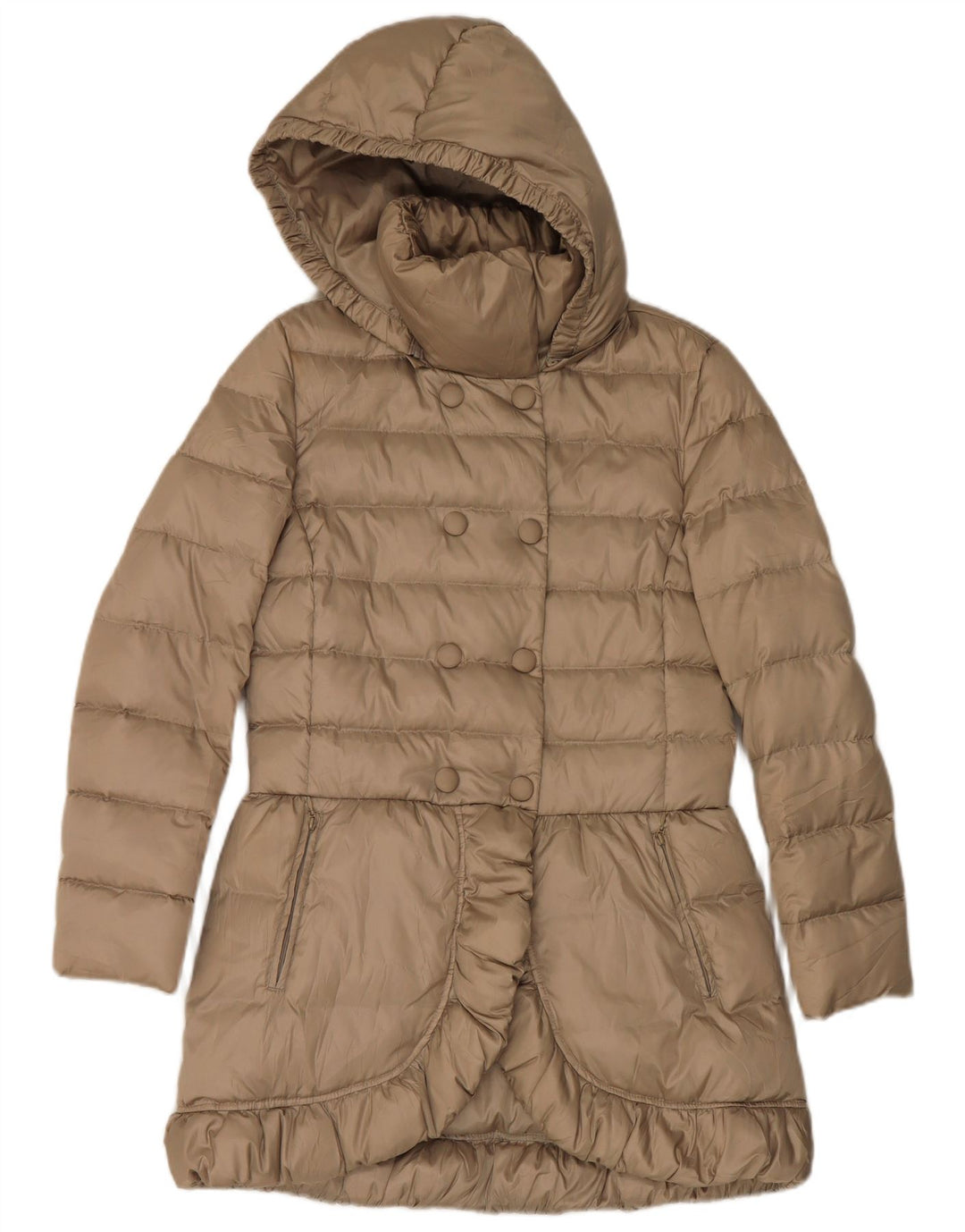 Женское двубортное пуховое пальто с капюшоном Sisley IT 42 Medium Beige
