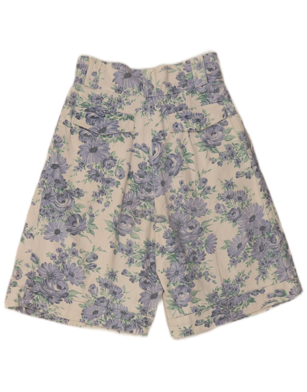 Винтажные женские шорты чинос с высокой талией и завязками, маленькие W26, белый хлопок с цветочным принтом