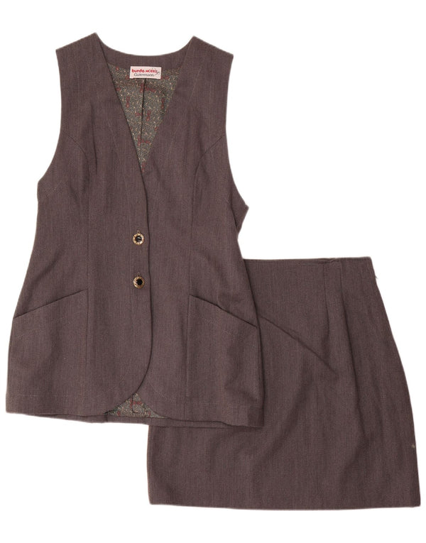 Винтажная женская юбка из 2 предметов на 2 пуговицах, Великобритания 12, средний W28, серая в полоску