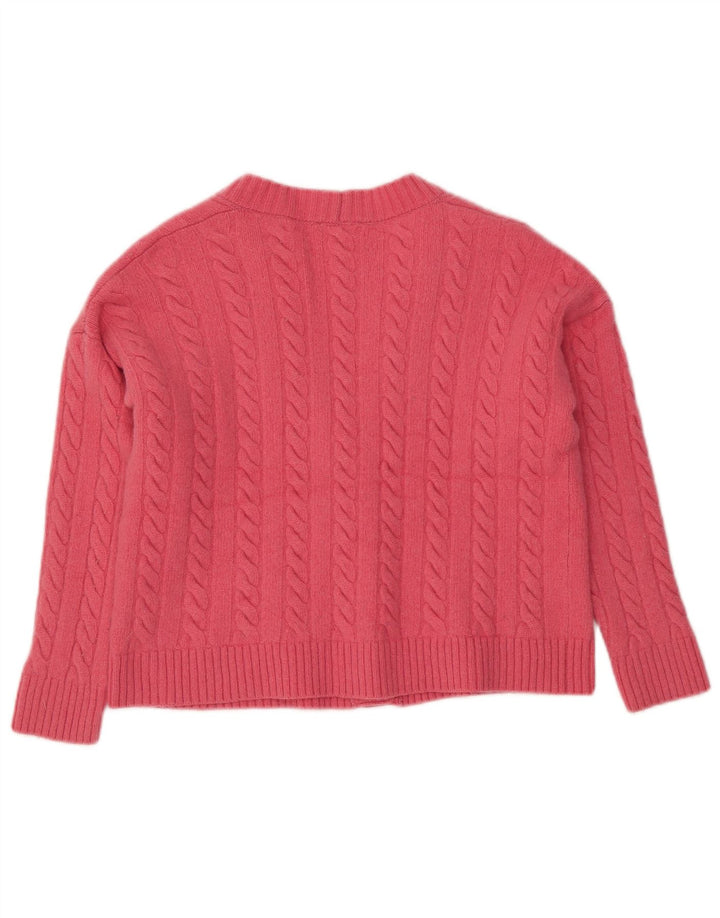 Женский укороченный кардиган BENETTON UK 14, шерсть среднего розового цвета