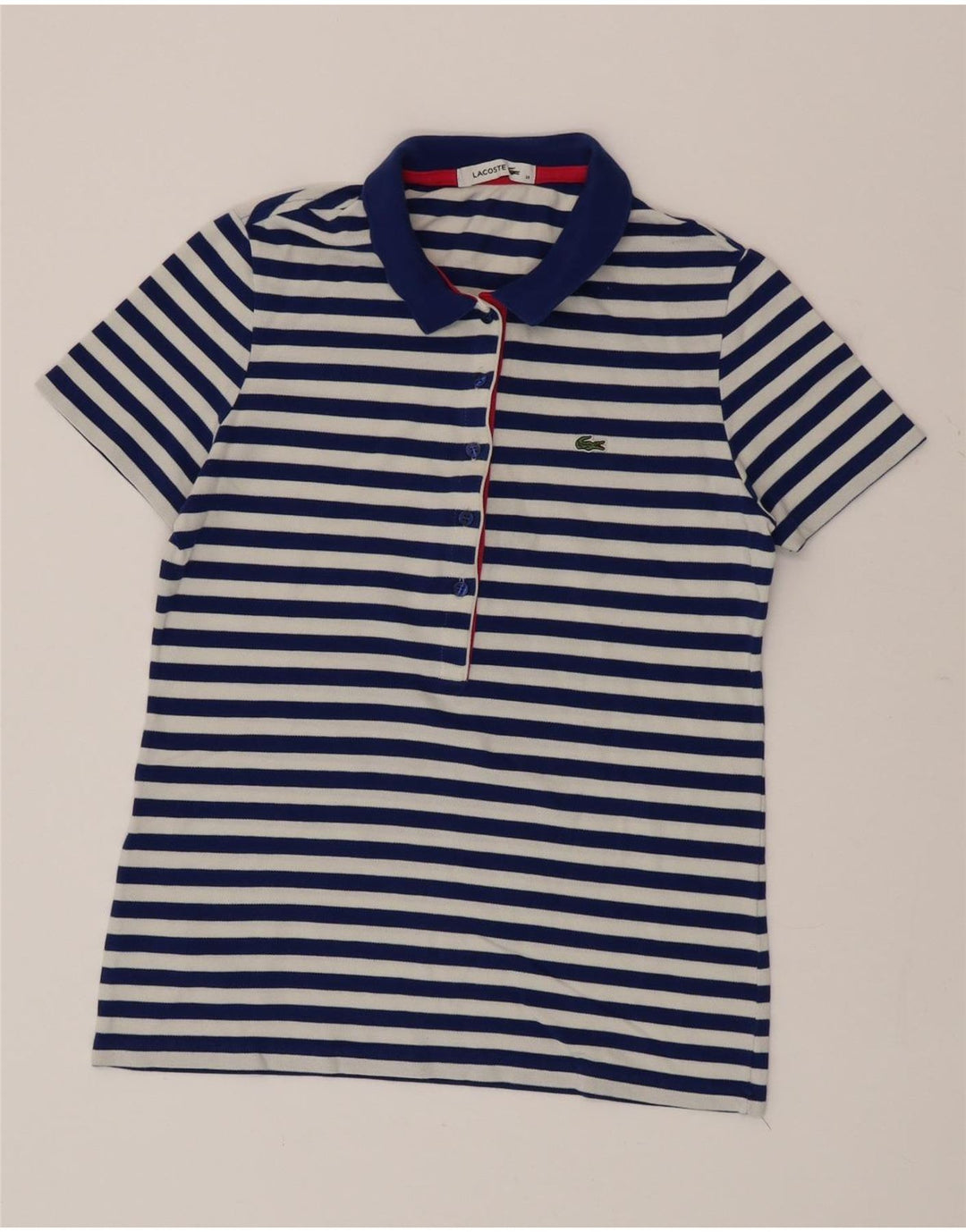 Женская рубашка поло Lacoste, размер 38, хлопковая средняя синяя полоска