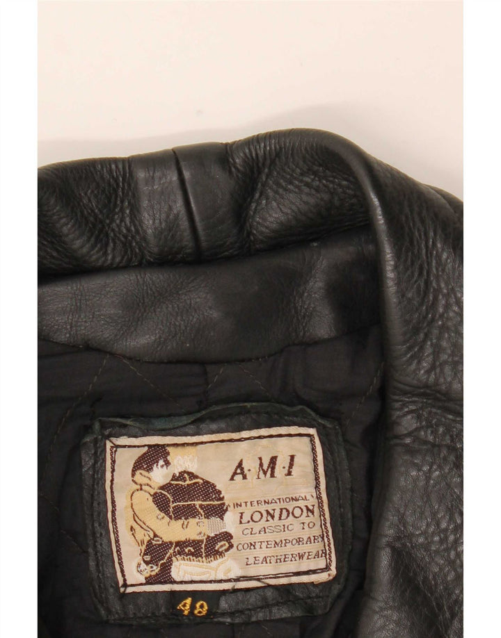 Мужская кожаная байкерская куртка AMI UK 48 4XL, черная