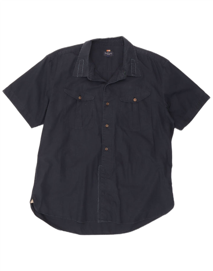 Мужская рубашка Paul Smith с коротким рукавом 2XL темно-синяя, хлопок
