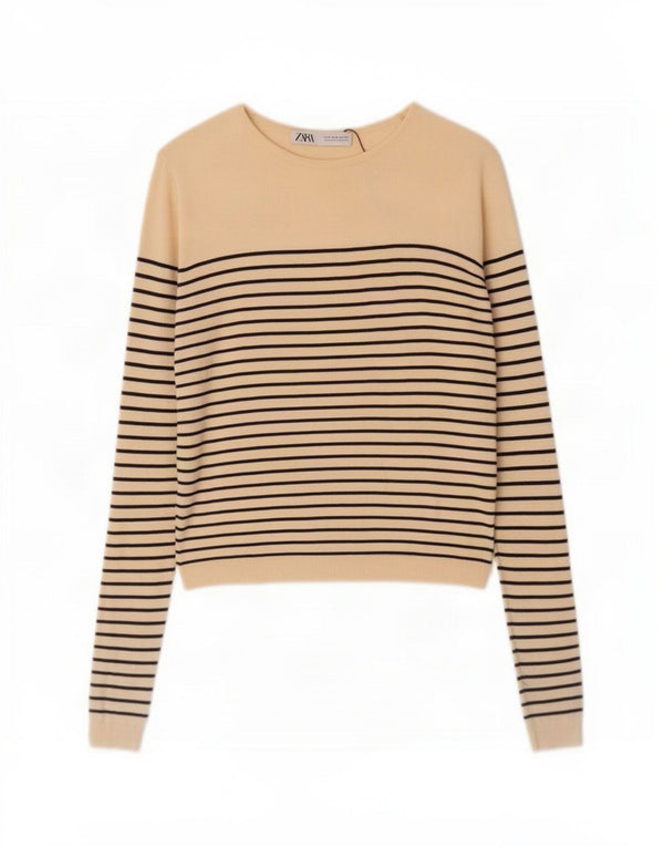 Женский джемпер с вырезом «лодочка» Zara UK 10, маленький размер, вискоза бежевого цвета в полоску