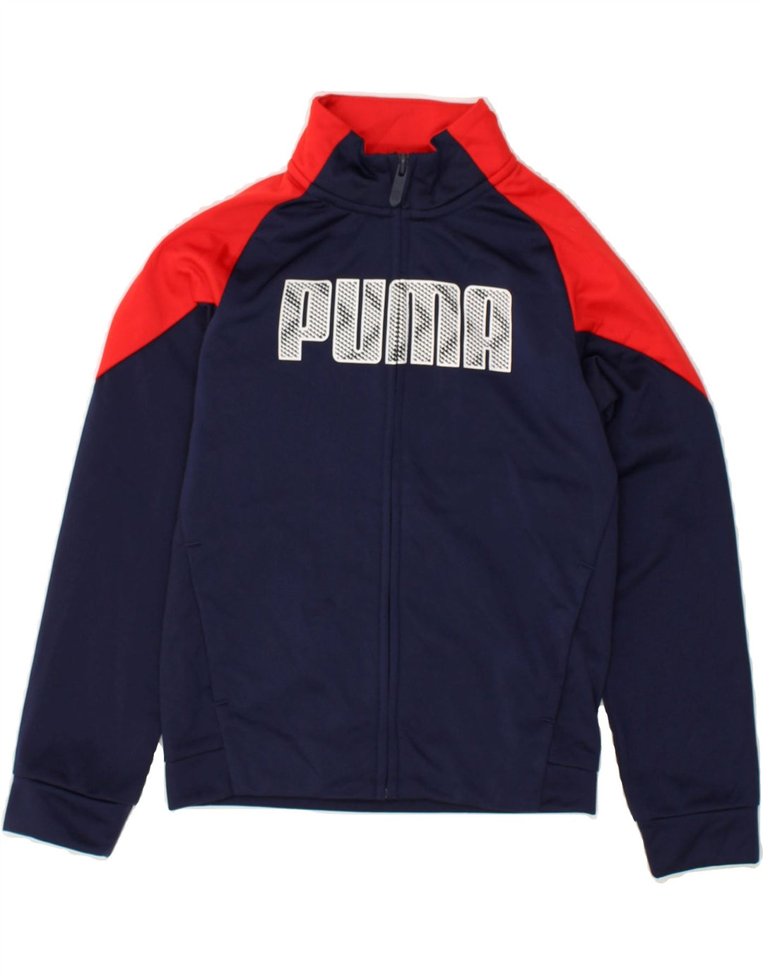PUMA Boys Graphic Tracksuit Top Jacket 7-8 Years Navy Blue Colourblock | Vintage Puma | Thrift | Second-Hand Puma | Used Clothing | Messina Hembry 