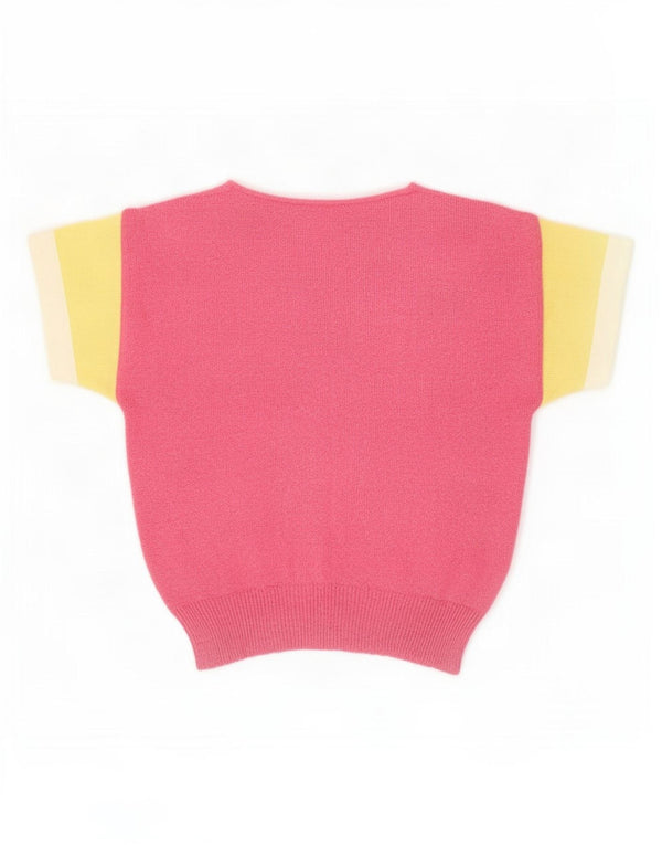 Vintage Womens Boat Neck Jumper Sweater UK 12 Medium Pink Colourblock