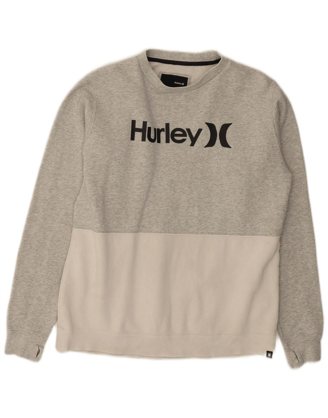 Мужской свитшот с рисунком Hurley, хлопковый джемпер среднего серого цвета с цветными блоками