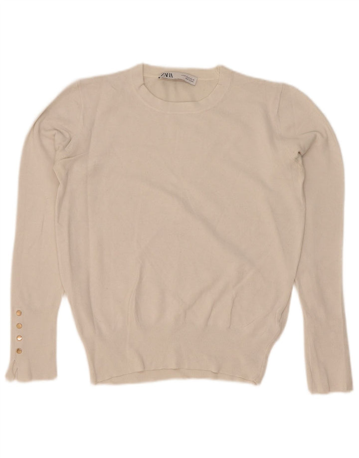 Женский джемпер с круглым вырезом Zara UK 12, средний белый вискоза