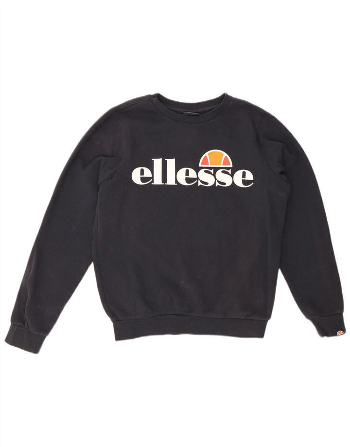 Женский укороченный свитшот с рисунком ELLESSE, размер UK 10, маленький, черный, хлопок