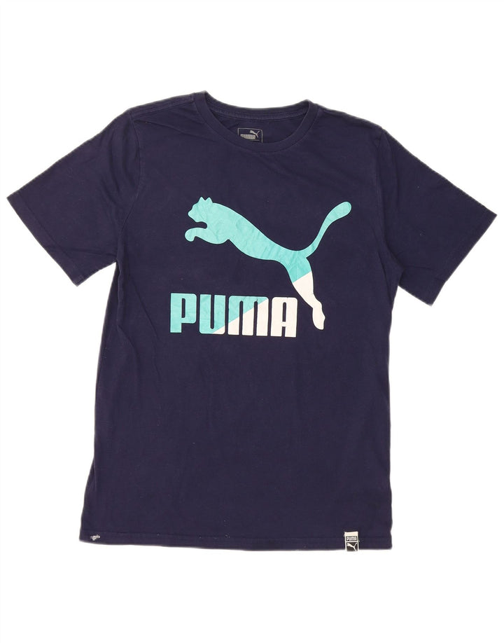 Футболка с рисунком PUMA для мальчиков, топ 14–15 лет, темно-синий, большой размер, хлопок