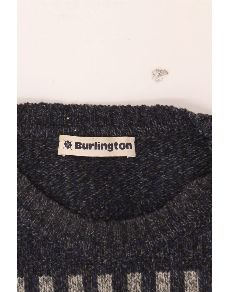 BURLINGTON Mens Crew Neck Jumper Sweater IT 52 Large Navy Blue Fair Isle Vintage Burlington and Second-Hand Burlington from Messina Hembry 