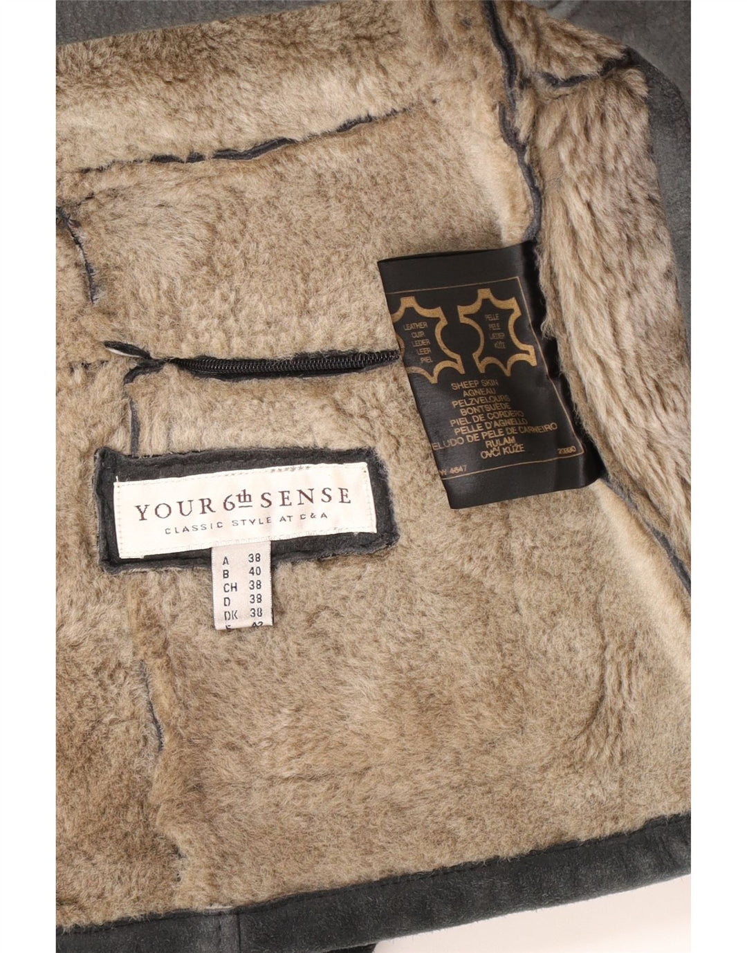 Женская короткая дубленка Your Sixth Sense UK 18 XL Серая кожаная