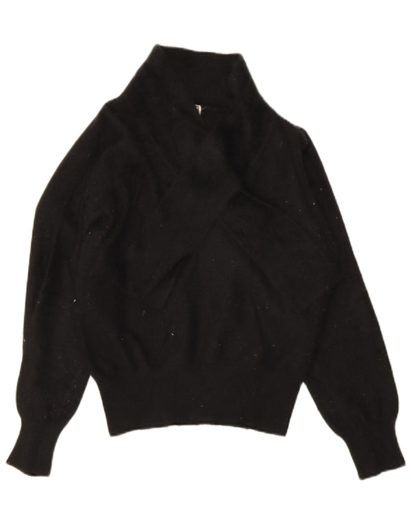 Luisa Spagnoli Womens Crop Shawl Neck Jumper Sweater UK 12 Medium Black