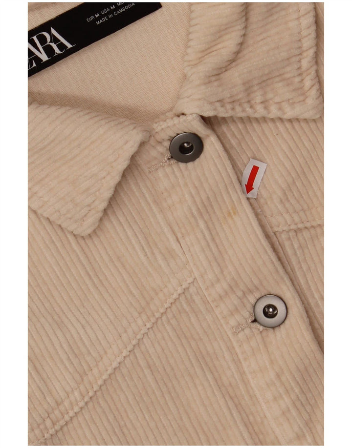 Женская вельветовая рубашка оверсайз ZARA UK 14, хлопковый средний оттенок белого цвета