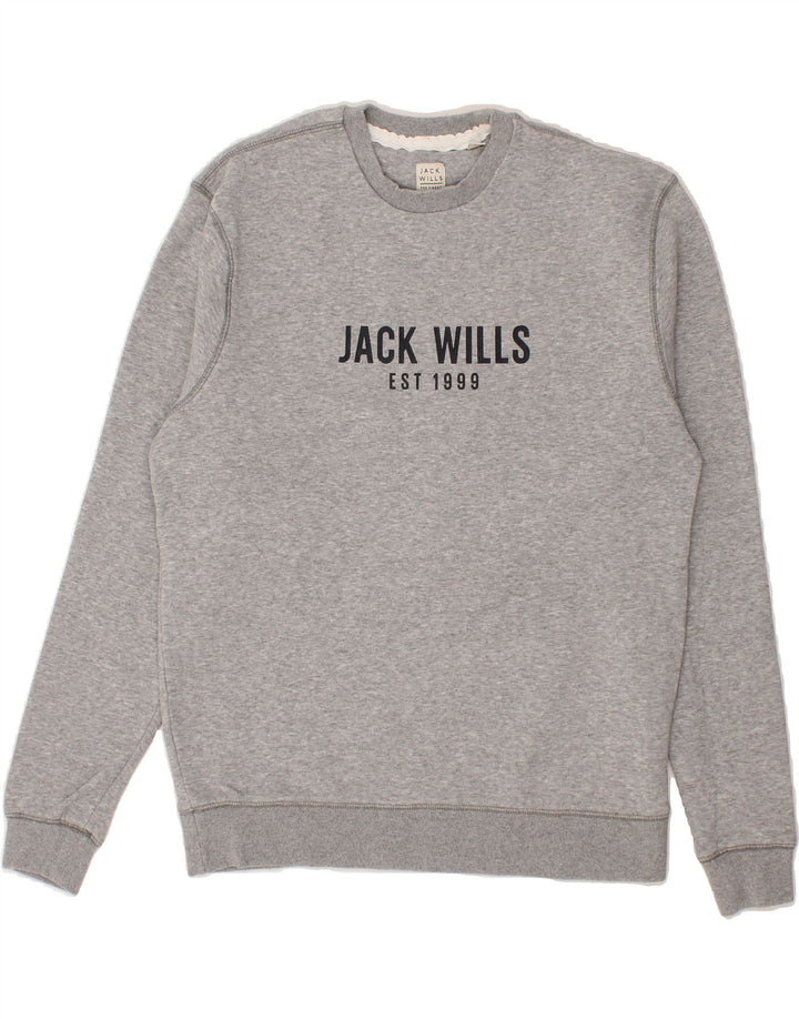 JACK WILLS Mens Graphic Sweatshirt Jumper Small Grey Cotton Vintage Jack Wills and Second-Hand Jack Wills from Messina Hembry 