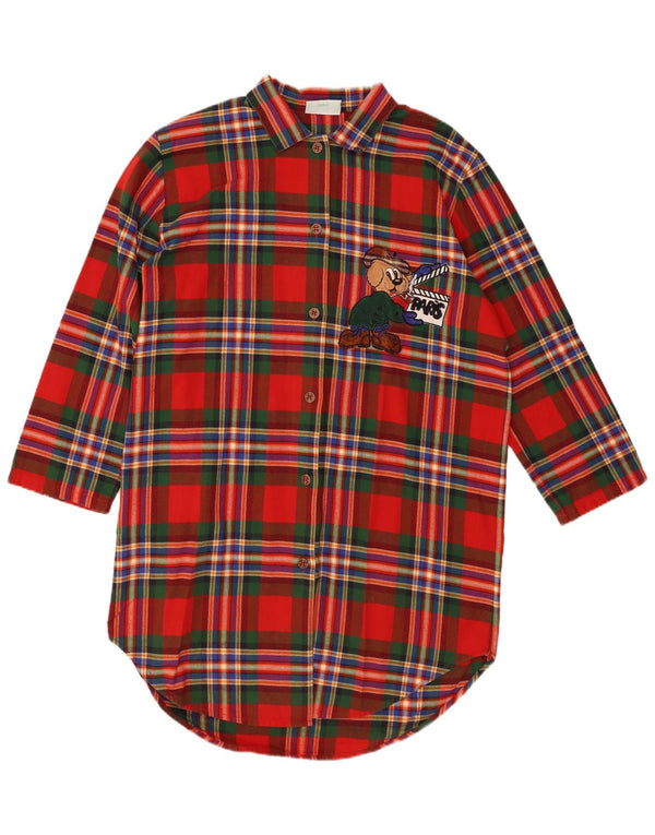 ВИНТАЖНОЕ женское платье-рубашка оверсайз с рисунком UK 14, средний красный цвет в клетку