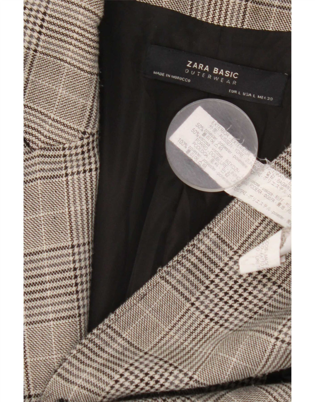 Женское двубортное пальто Zara UK 16, большой серый полиэстер в клетку