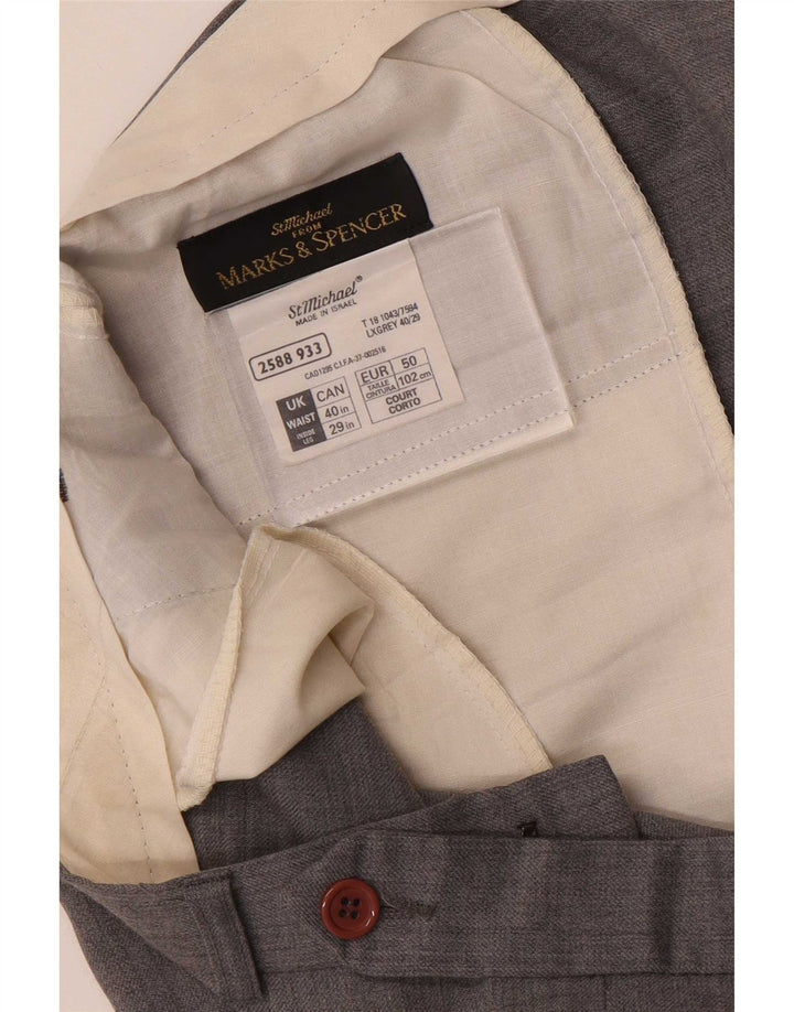 Мужские прямые костюмные брюки Marks & Spencer W40 L29 серые шерстяные